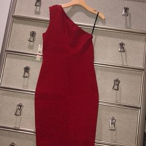Laundry By Shelli Segal One-Shoulder Red Glitter Sheath Dress